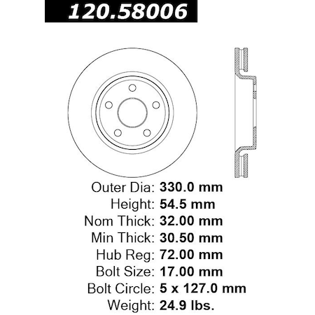 Centric Parts Premium Brake Rotor, 120.58006 120.58006